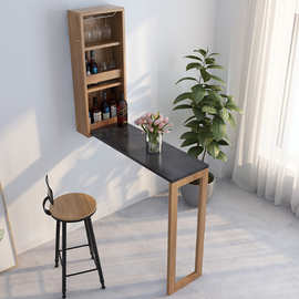 实木折叠吧台桌客厅挂墙酒柜家用小户型可伸缩隔断壁挂创意吧台桌