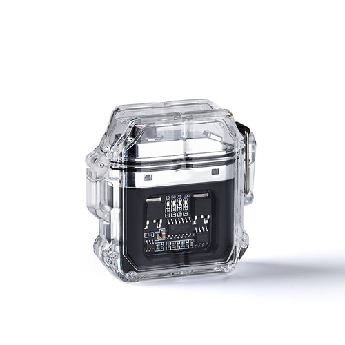 Manufacturer transparent shell waterproof electronic pulse lighter outdoor windproof lighter waterproof dual arc cigarette lighter cross-border