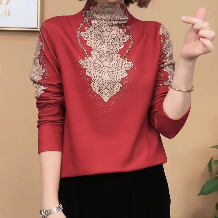 秋冬新款加绒加绒半高领打底衫时尚洋气保暖休闲加厚长袖小衫上衣