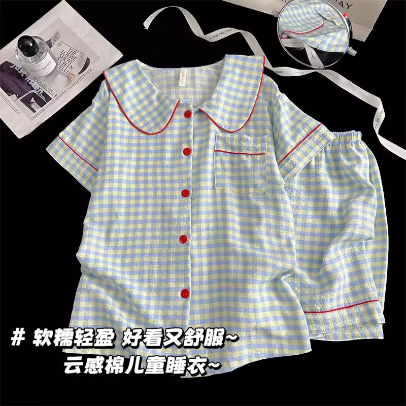 2025新款KT猫女童睡衣夏季短袖云朵棉薄款可爱儿童女孩家居服套装|undefined