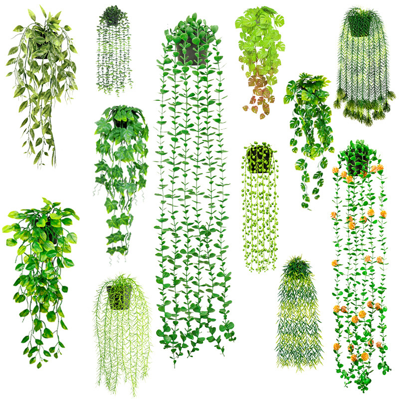 亚马逊 跨境仿真植物人造悬挂尤加利藤条壁挂室内外装饰绿化藤蔓