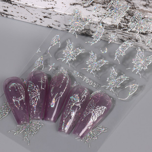 New nail stickers wholesale 5D three-dimensional liquid glitter jelly Aurora Butterfly flower adhesive nail decals