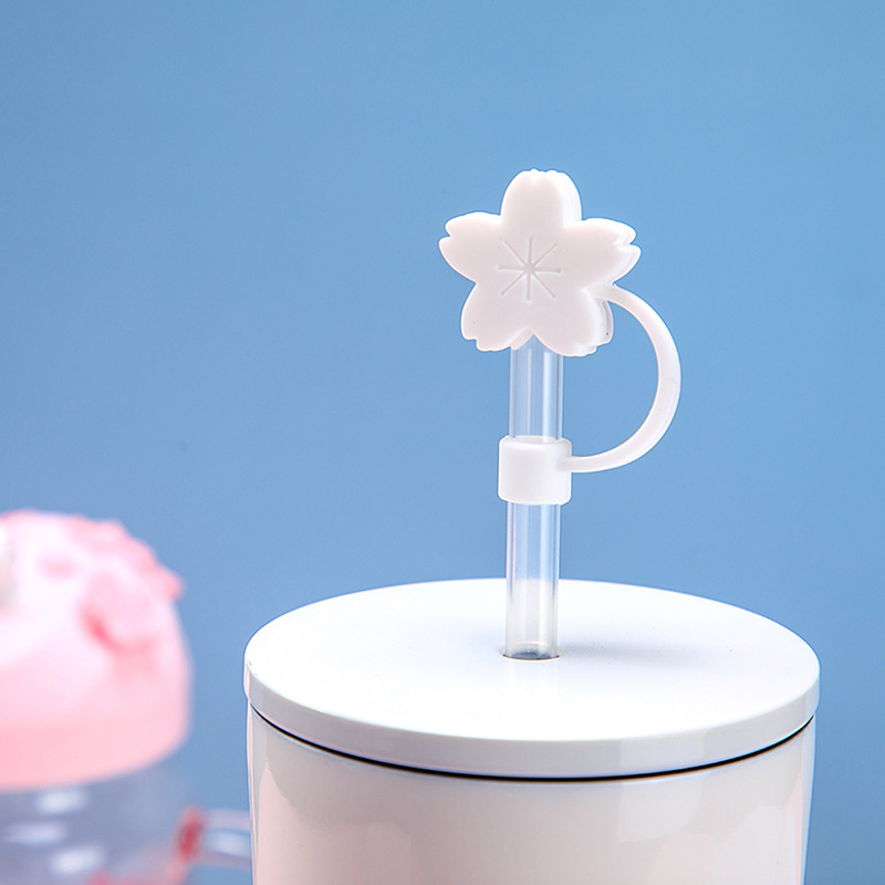 Flor de cerezo cubierta de paja lindo tapón de polvo de paja 1cm tapa de paja para niños anti-caída gris tapa de silicona a prueba de insectos