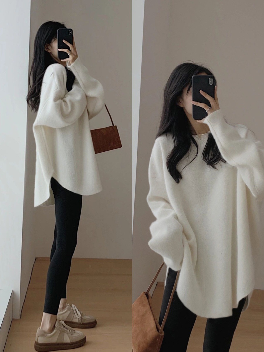 纯棉长袖t恤女秋冬季加绒内搭打底衫中长款遮屁股洋气上衣可外穿