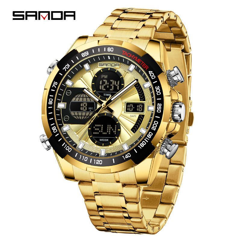 Reloj SANDA para hombre Reloj despertador cronógrafo impermeable Reloj electrónico Reloj deportivo luminoso multifuncional 5105
