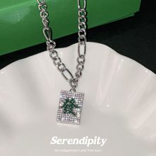 麻将发财满钻吊坠项链女嘻哈潮情侣配饰轻奢小众设计高级感毛衣链