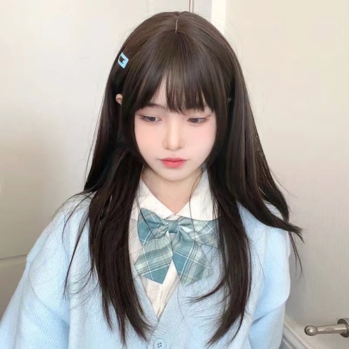 Liangqian wig for women with long hair, long straight hair, daily round face lolita, Lolita internet celebrity, Japanese style, whitening jk wig