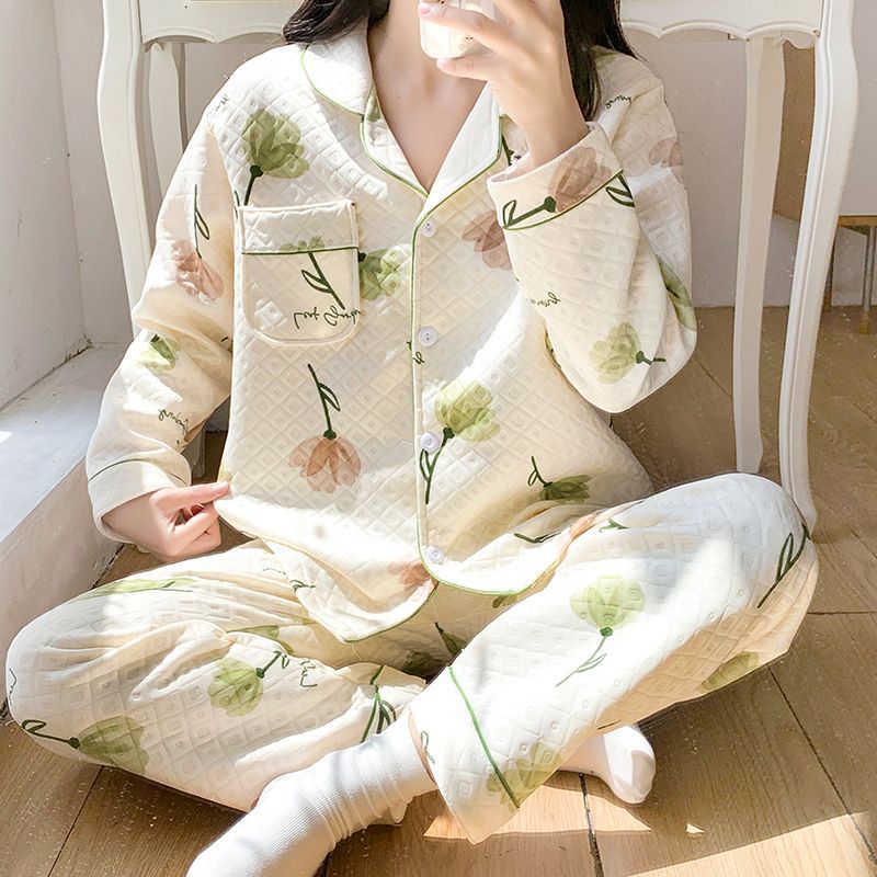Otoño y invierno nuevo pijama de mujeres cardigán de aire mezclado chicas lindas dibujos animados princesa impresión ropa para el hogar