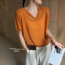 嘉兴濮院100莱赛尔天丝挂脖小心机夏季新款薄款独特针织衫T恤女装