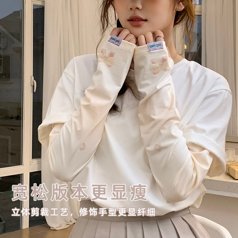 夏季防曬袖套女款甜美可愛蝴蝶結薄款防紫外線遮陽冰袖騎行潮批發