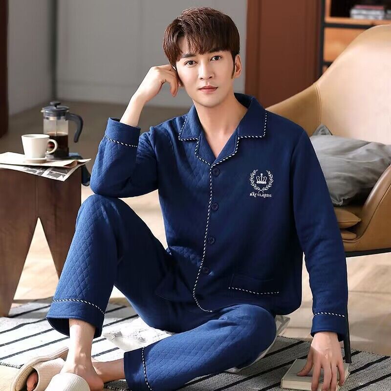 Primavera y otoño se puede usar para hombre pesado pijama intercalado aire caliente algodón otoño y invierno ropa para el hogar de hombre grande