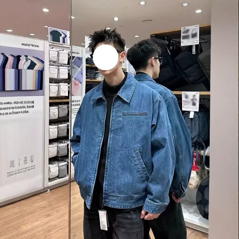 Men's denim jacket for spring and autumn, high street trendy brand, stylish and versatile, washed, loose fit, American high street vibe casual jacket Men's denim jacket for spring and autumn, high street trendy brand, stylish and versatile, washed, loose fit, American high street vibe casual jacket