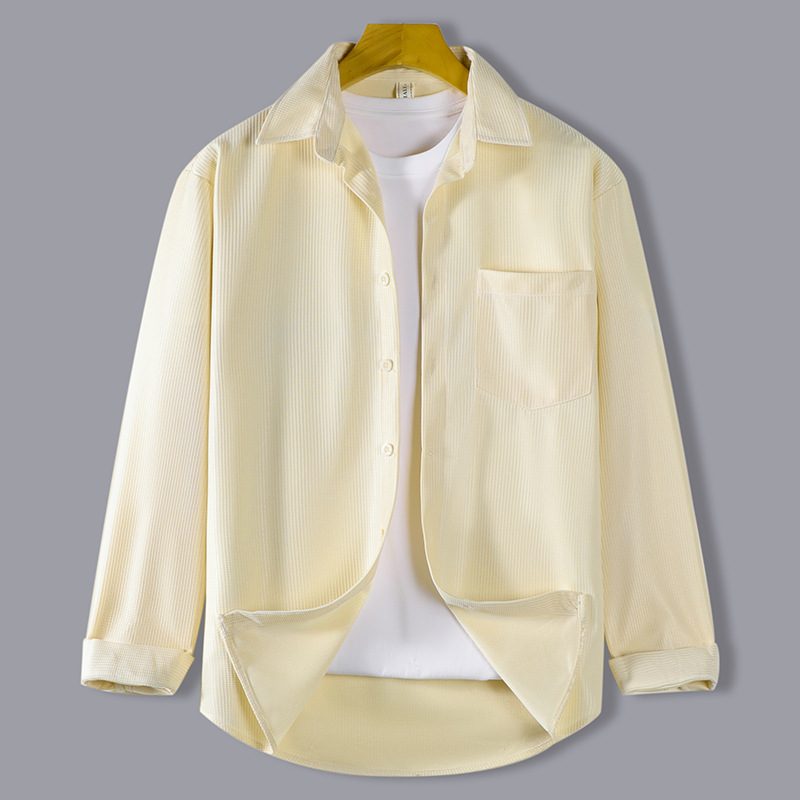 Tendencia de verano Camisa de waffle japonesa de alta gama Camisa de hombre de manga larga fina casual camisa de hombre retro