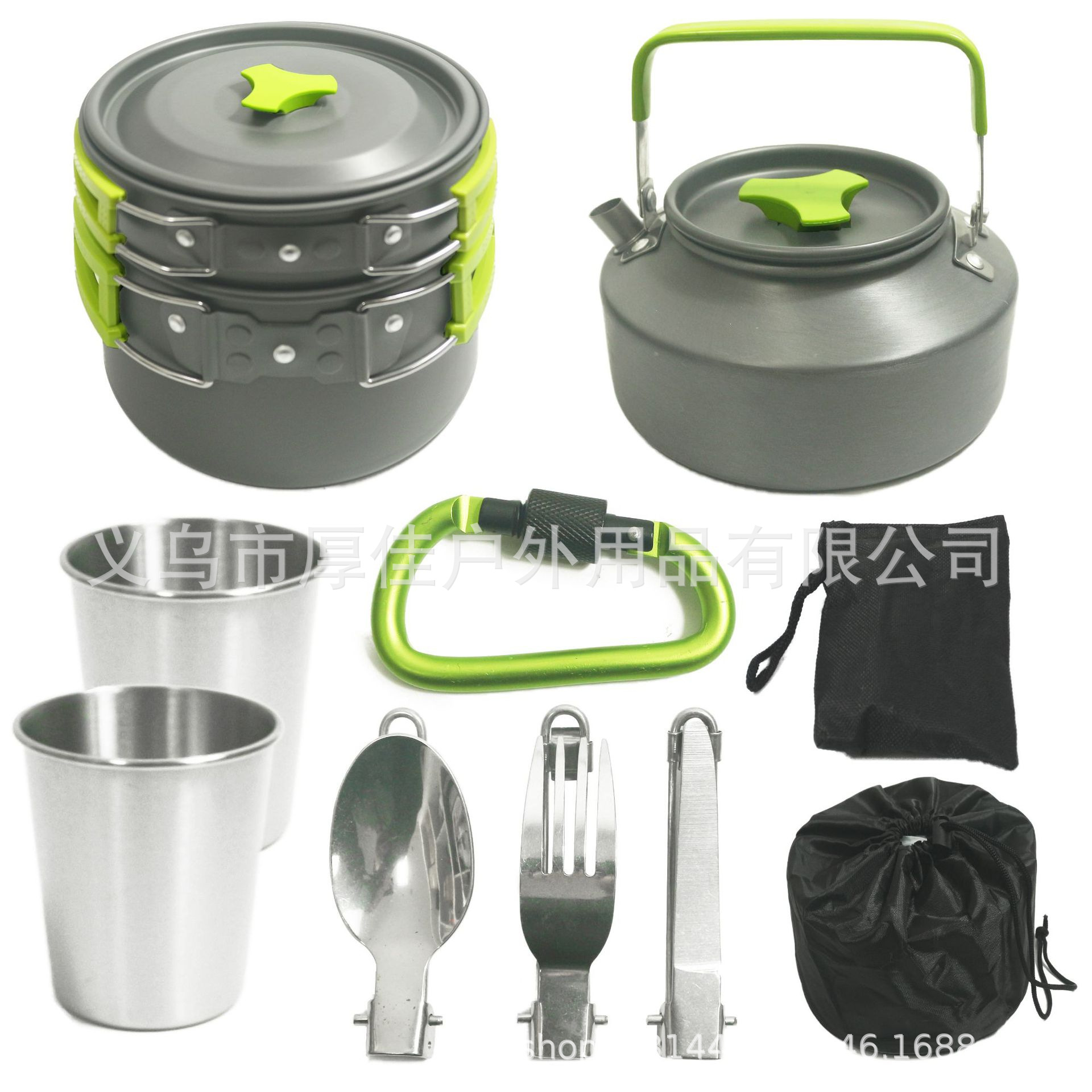Productos al aire libre Amazon Venta caliente 2-3 personas al aire libre tetera conjunto olla combinación camping plegable olla utensilios de cocina traje