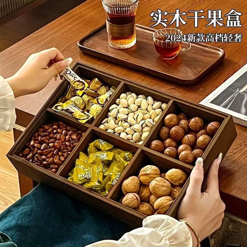 Nuevo estilo chino de madera seca bandeja de madera sólida sala de estar bocadillos bandeja de caramelos nueces bandeja de semillas de melón almacenamiento bandeja de aperitivos image 5