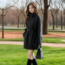 2025新款秋冬立领系带大衣小个子韩版毛呢外套呢子大衣女气质潮流