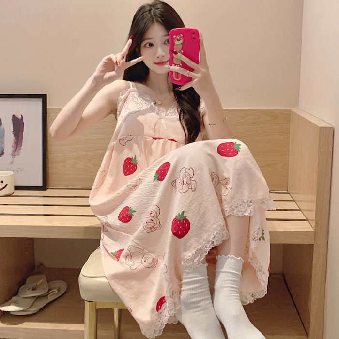 2024 pijama de verano damas cojín de pecho vestido de cabina pijama de verano lindo dulce dibujos animados ropa para el hogar al por mayor