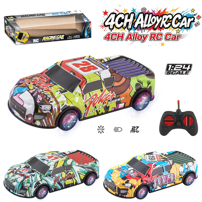 Cross-border four-way drift high-speed racing car, alloy graffiti tinplate electric pickup truck, remote control car, children's toy car model