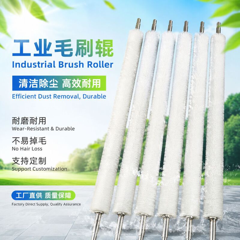 Industrial Brush Roller, Nylon Bristle Dust Removal Brush, Round Cylindrical Durable High-Abrasion Cleaning Brush Head with Hard Bristles