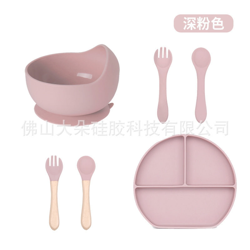 Precio bajo de la fábrica libre combinación de silicona bebé placa niños suplemento alimenticio tazón cuchara taza de agua babero traje