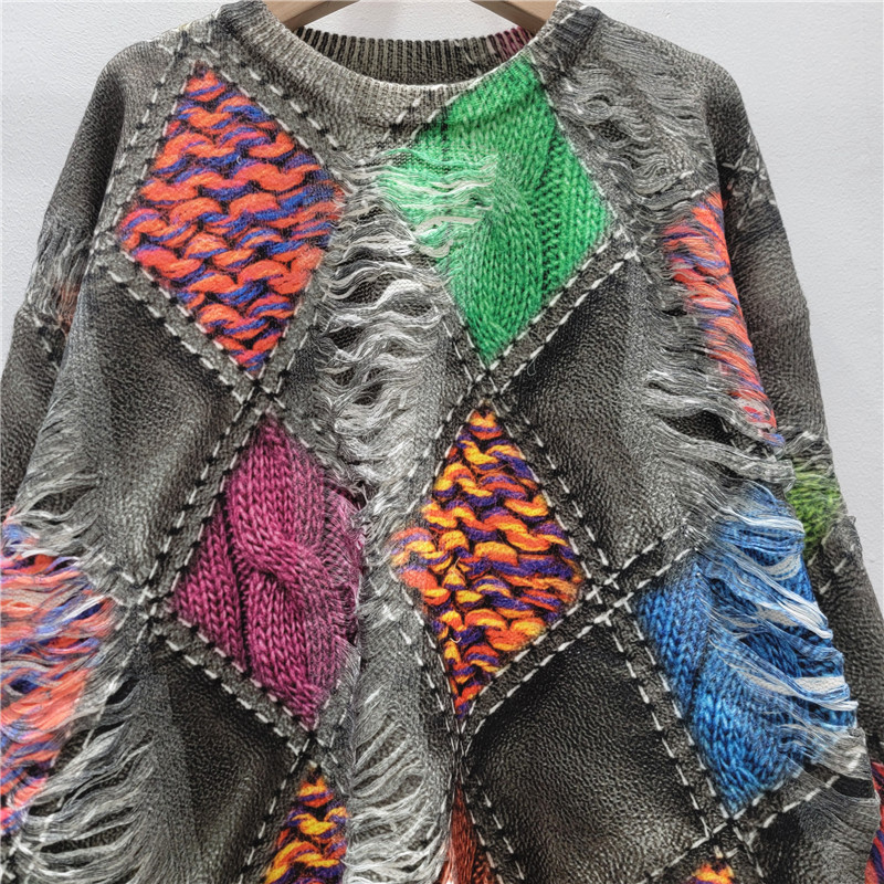 2025 otoño y invierno nuevo estilo coreano temperamento casual impresión de colores de contraste vintage blusa de punto tendencia delgada ropa de mujer