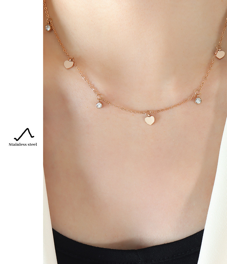 1 Piece Simple Style Heart Shape Titanium Steel Plating Inlay Zircon Necklace_colorza_1