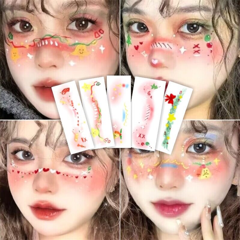 Christmas Snowflake Tattoo Sticker Water Transfer Santa Face Sticker Cartoon Cute Sticker Disposable Face Sticker Tattoo Sticker