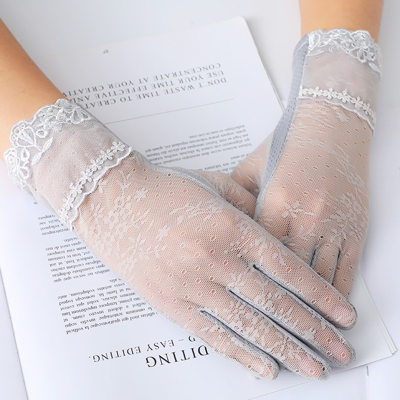 Guantes de protección solar para mujer primavera y verano guantes de pantalla táctil delgada de encaje conducción transpirable sombrilla guantes de equitación al aire libre