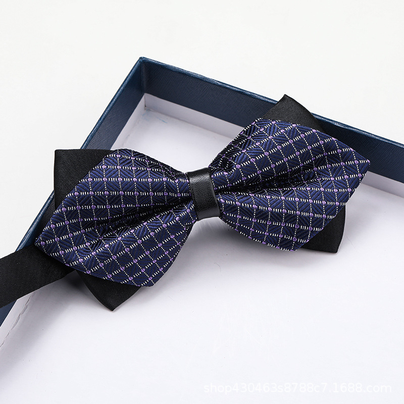 삼각형 미니 보라색 격자 무늬 나비 넥타이