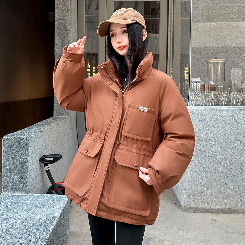 2025 nueva ropa de trabajo de algodón de invierno caliente chaqueta de algodón con capuzas a prueba de viento gran cuello de cabello suelto y grueso chaqueta de moda