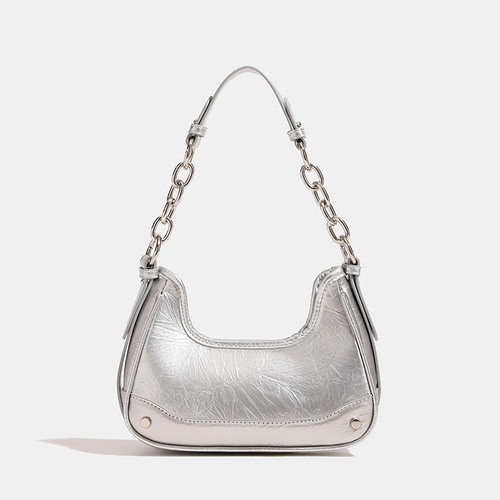 Charming magnetic field niche chain denim armpit bag 2024 new high-end hot girl style silver shoulder crossbody bag