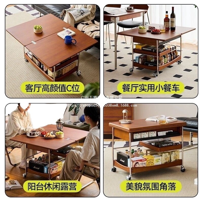 Wanteng 無垢材折りたたみコーヒーテーブル中古家庭用リビングルームトロリー古代スタイルの小さなアパートレトロなモバイルソファ Wanteng|undefined