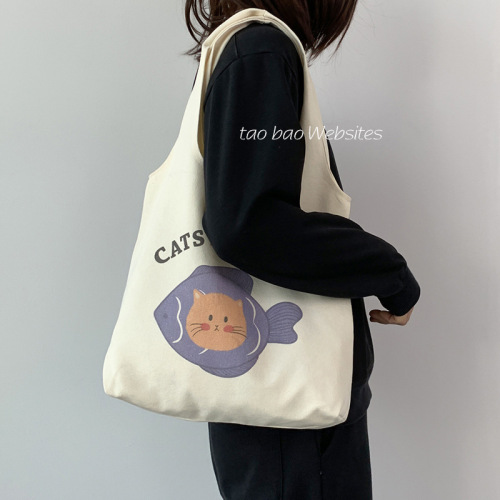 New canvas bag for women, single shoulder, Japanese style, cute, Korean style, ins, large capacity, student class portable vest canvas bag
