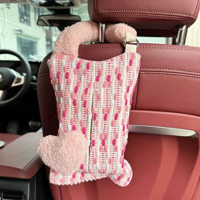 Car tissue box/set a High-End Feel, Cute Floppy-Eared - pink-love-tissue-bag