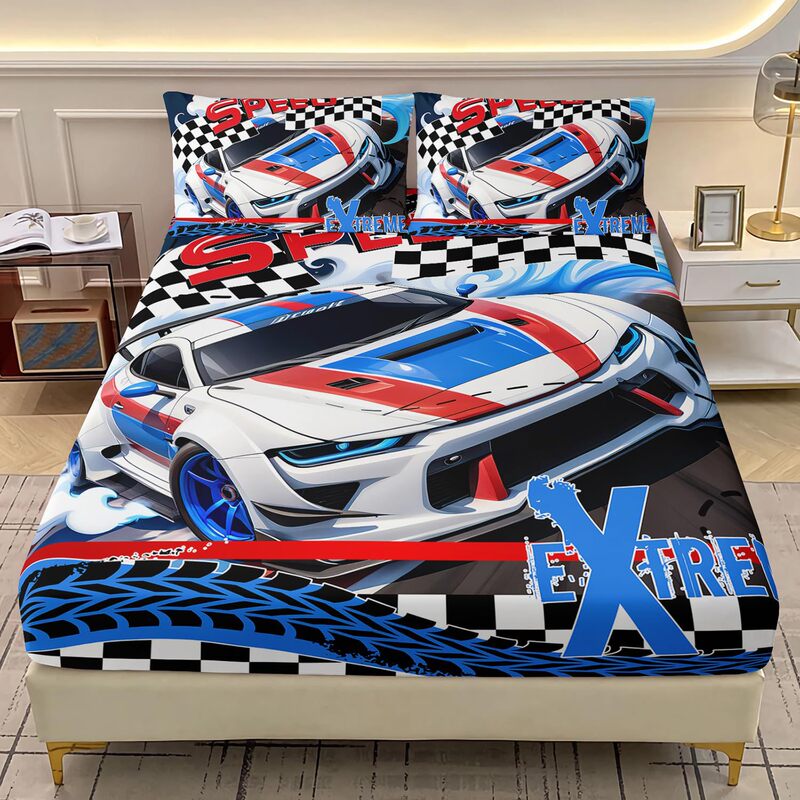 Racing cool pattern bed hat three-piece digital printing cross-border bed hat bedding suit adult children Racing cool pattern bed hat three-piece digital printing cross-border bed hat bedding suit adult children