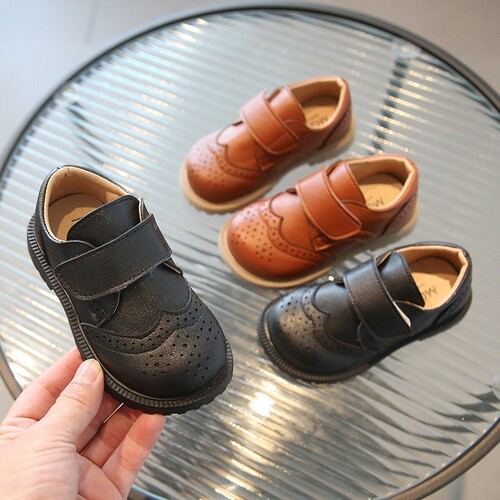Children's Leather Shoes 2024 Spring New Fashion Round Toe Matte Soft Leather Soft Sole Single Shoes for Boys and Girls Cross-Border