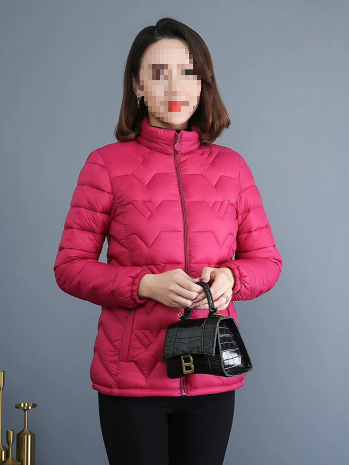 Ultra light winter short down jacket with down, increased thickness, for middle age