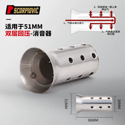 Motorcycle exhaust pipe modification accessories stainless steel muffler muffler plug 51mm diameter universal noise reduction mute (Motorcycle exhaust pipe) - double-back-pressure