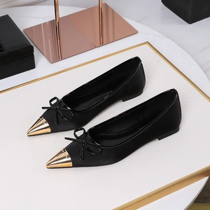 2161-1 French style single shoe bow, metal pointed satin versatile, one foot flat heel, evening style commuting women&ap
