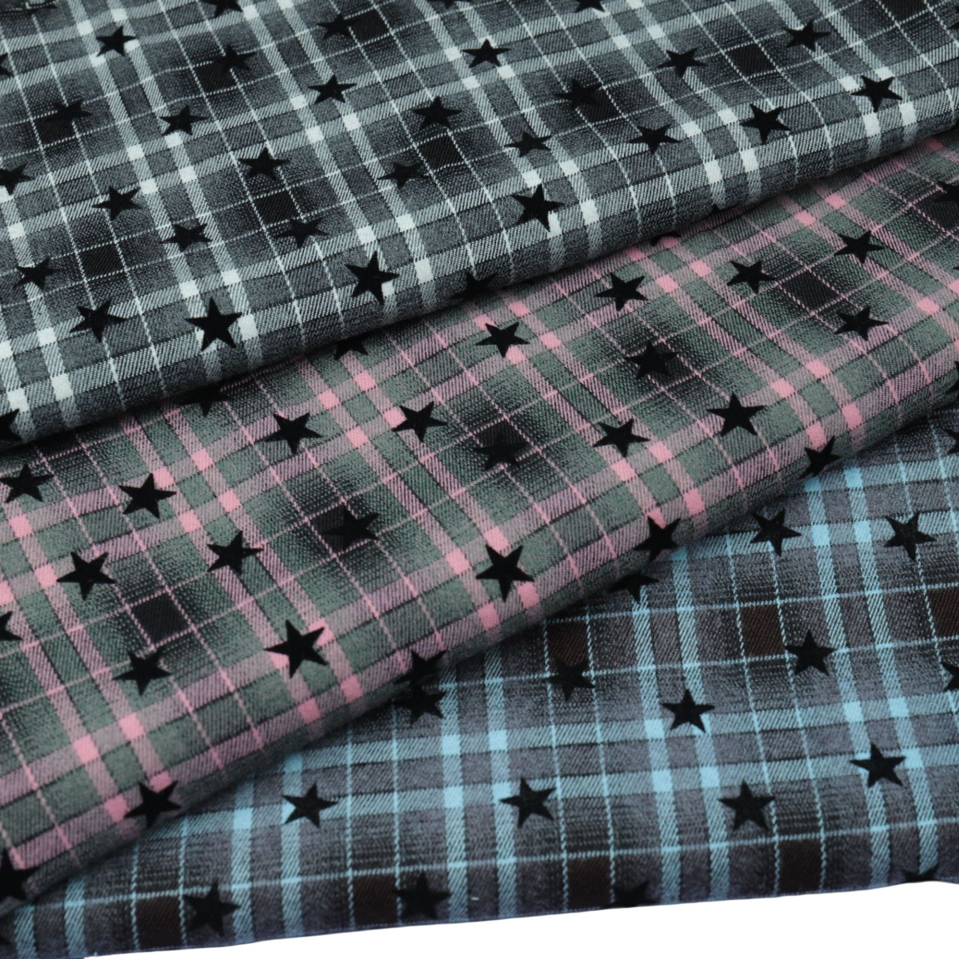 TR梭织秋冬磨毛五角星植绒格子布甜酷女孩Lolita时装DIY发饰面料