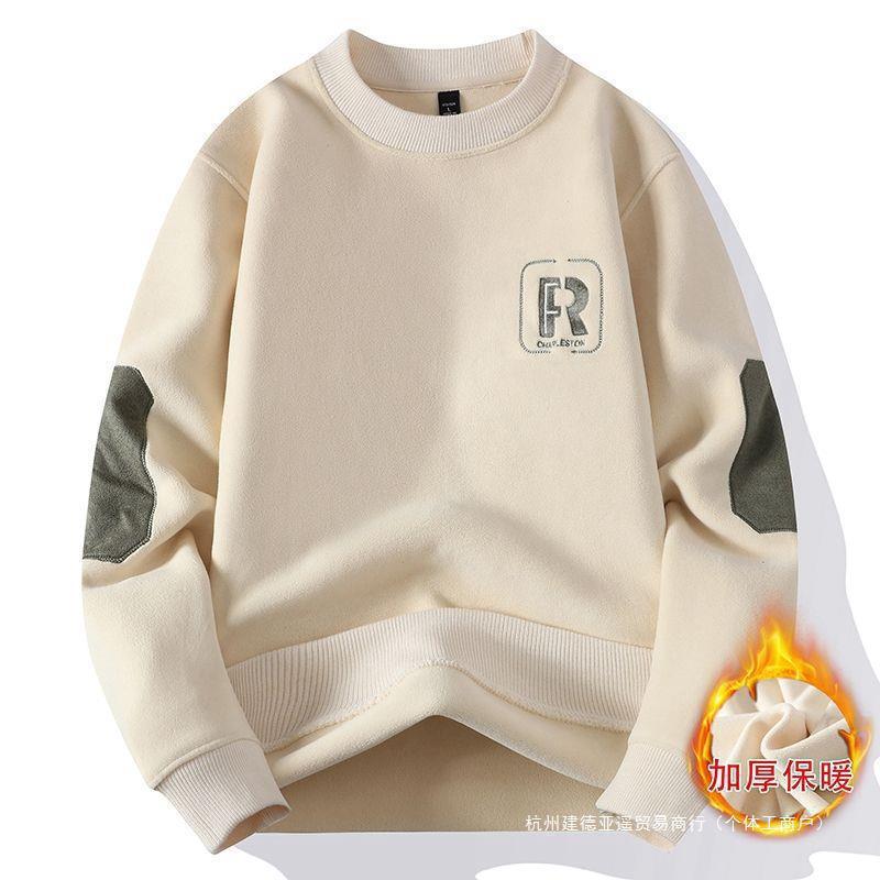 中学生保暖内搭上衣男痞帅潮流卫衣男秋冬季加绒圆领百搭休闲卫衣
