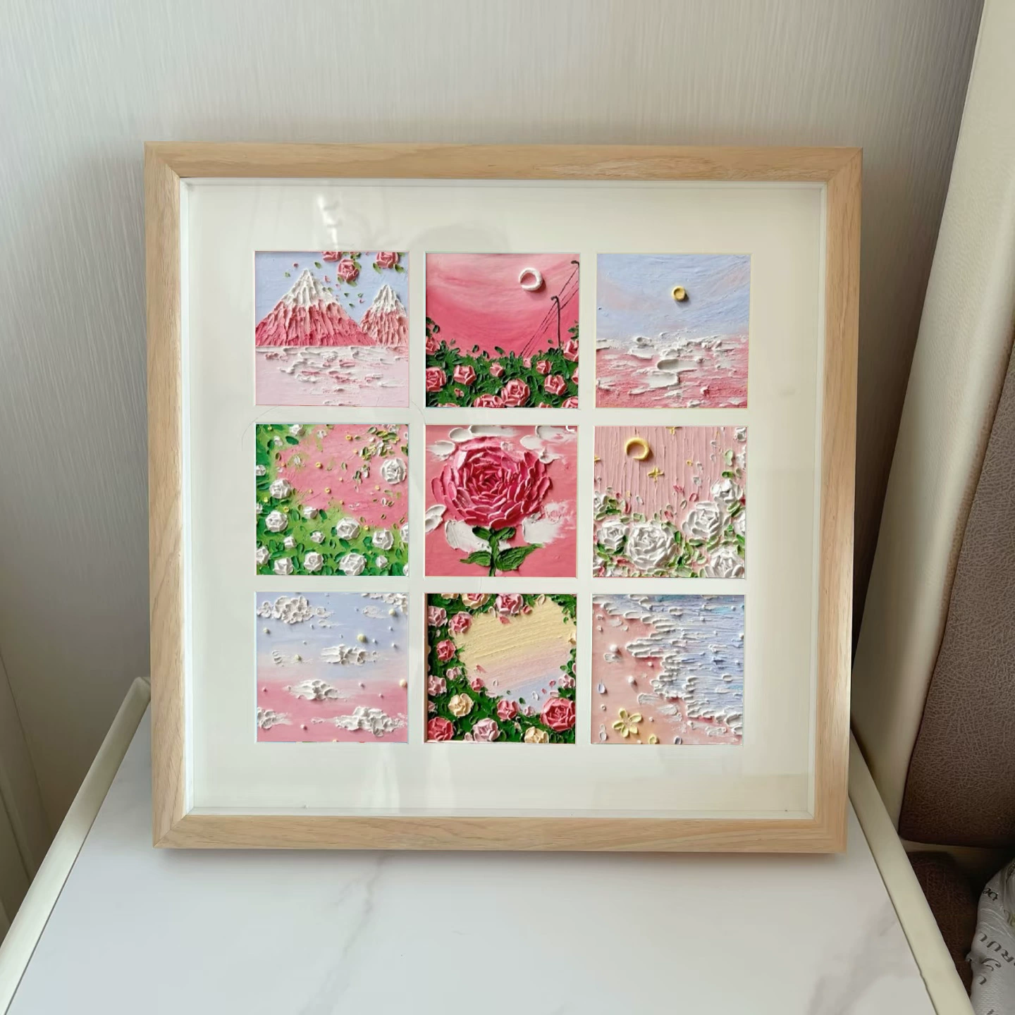 Oil pastel, square three dimensional photo frame, DIY
