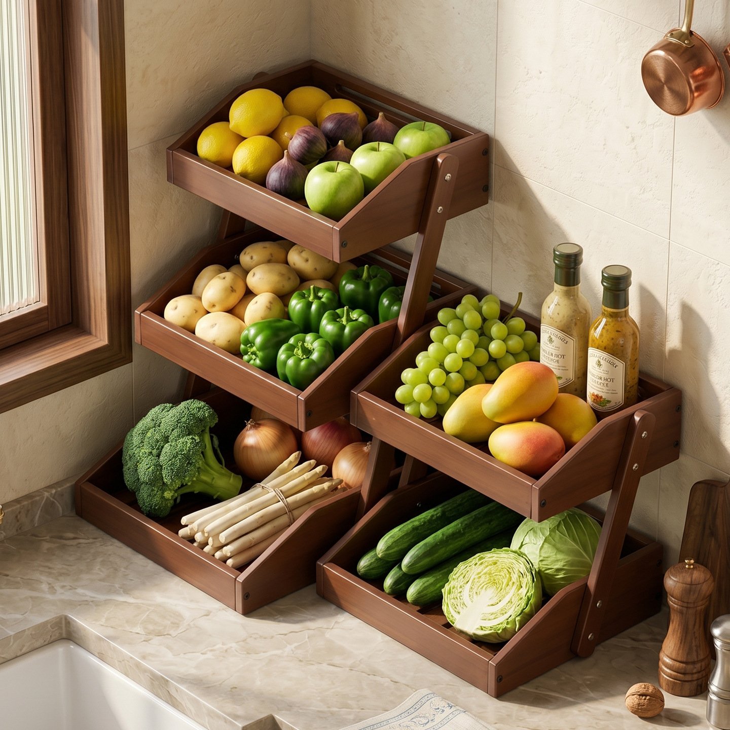 Kitchen Countertop Vegetable Storage Rack, Tabletop Vegetable Basket, Stove Top Vegetable Rack, Multi-Layer Fruit and Vegetable Storage Basket