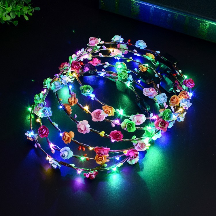 Diez luces colorido luminoso guirnalda tocado diadema LED luz niños princesa pluma Orejas de conejo flash oro seda guirnalda