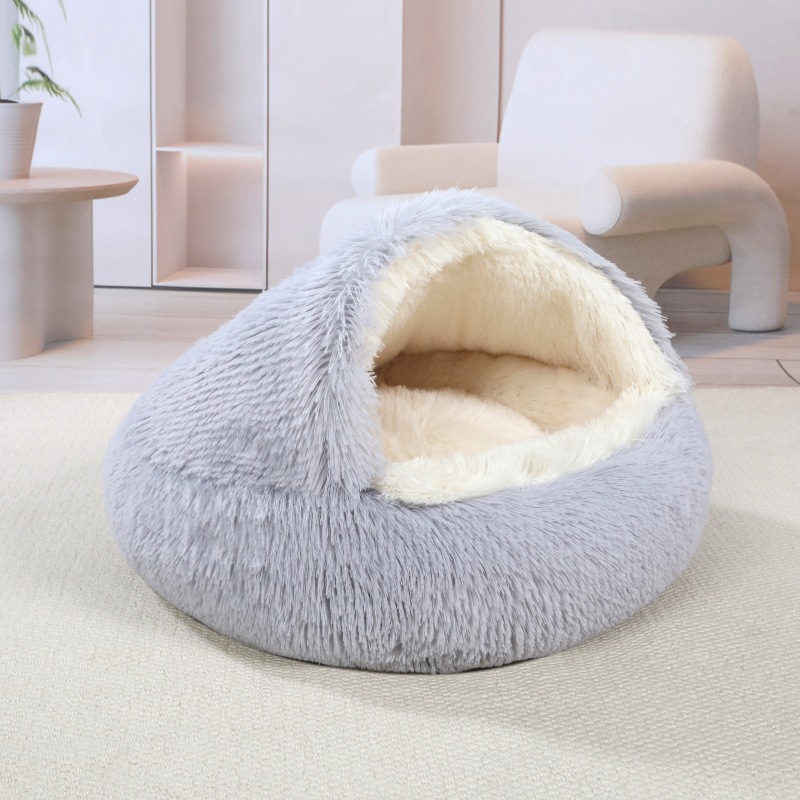 Peluche de concha para gatos de felpa, nido para mascotas, cama para perros cálida en invierno, cama para mascotas, caseta para perros, semi envolvente para mascotas, personalizado al por mayor
