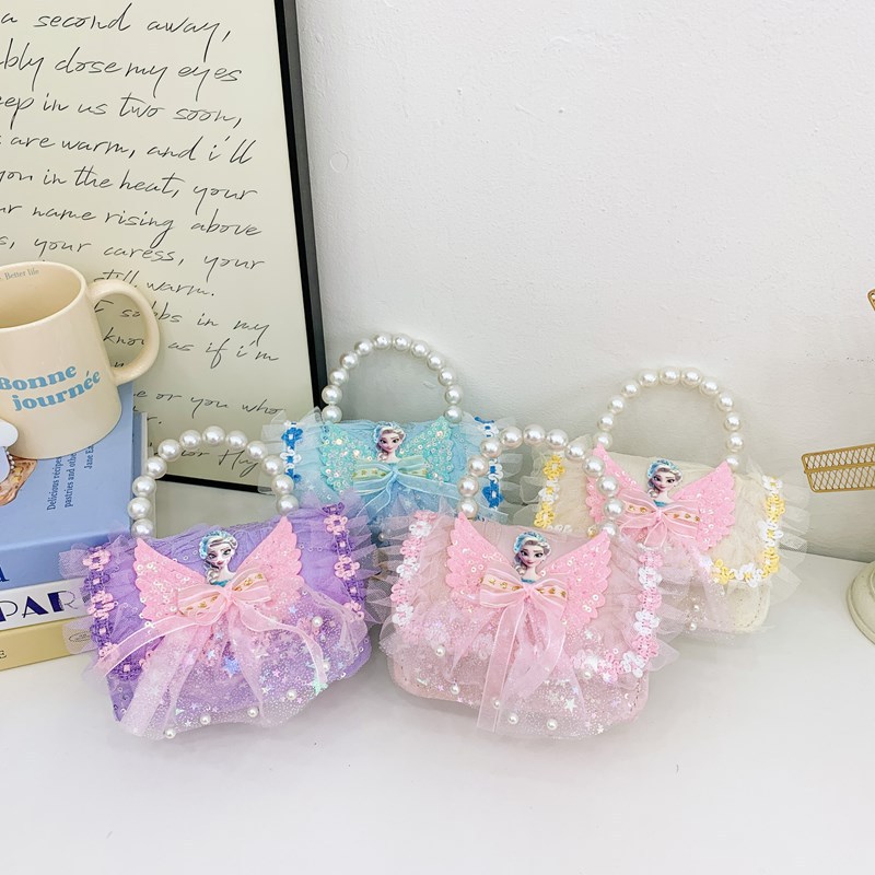 Nueva princesa flor de encaje niñas mochila de hombro de moda perla arco bolso de niños bolso de cambio de dibujos animados