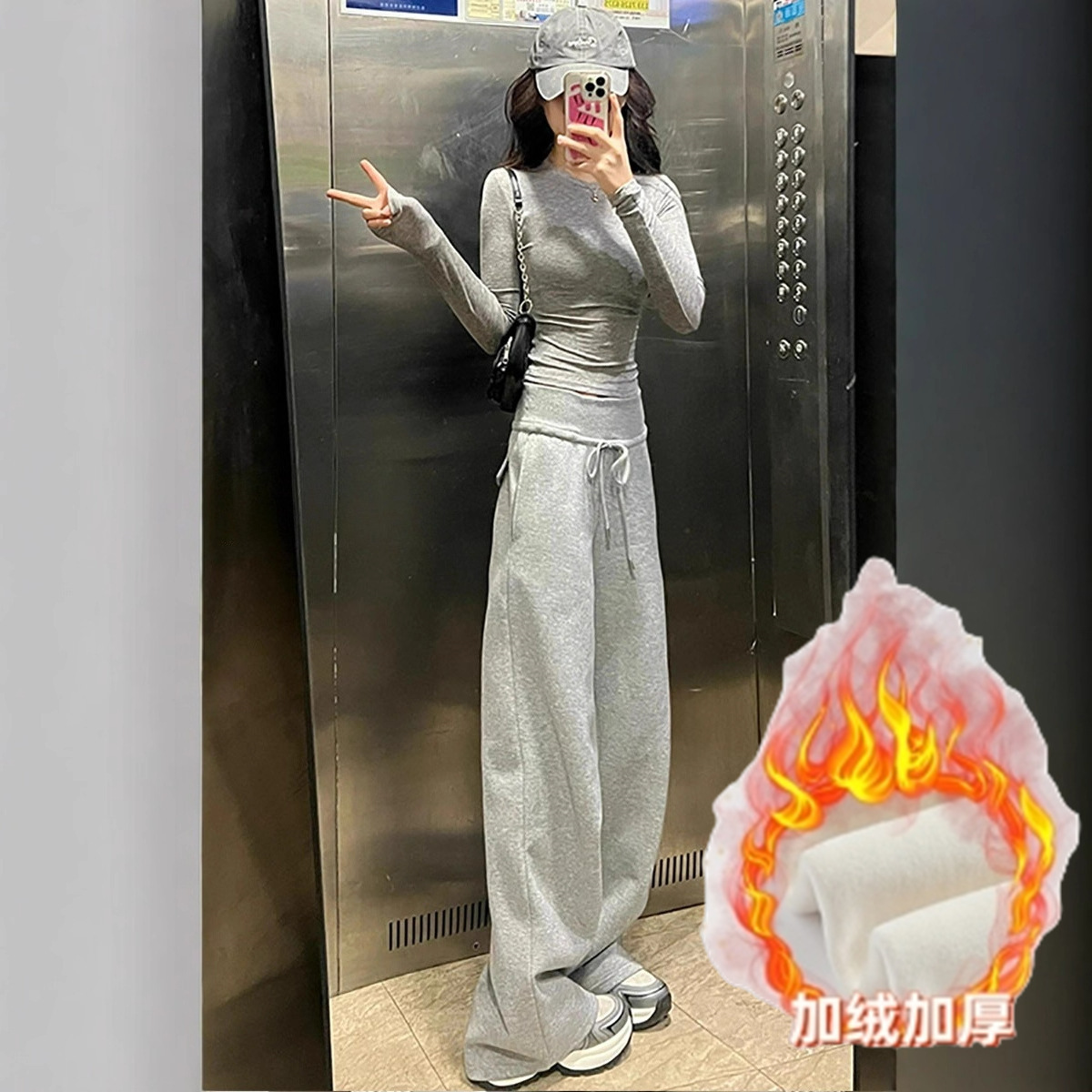 抖音品質の裏起毛ハイウエストスポーツパンツ レディース 2025年新作 アメリカンカジュアル 着痩せ効果のあるスウェットパンツ ストレートワイドレッグパンツ