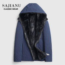 派克服男皮毛一体整貂水貂内胆连帽中长款貂皮大衣皮草厚外套冬季