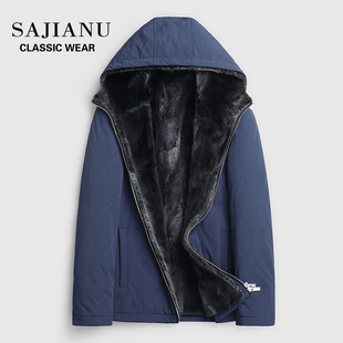 Park suit men's fur integrated whole mink mink liner hooded mid-length mink coat fur thick coat winter