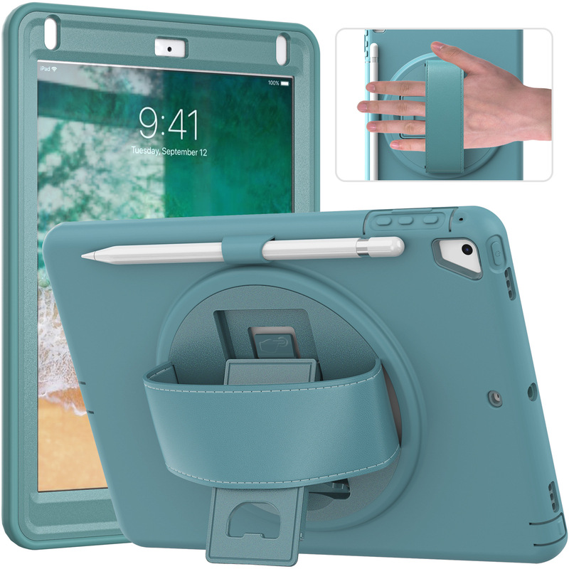 New suitable for iPad 9.7 protective case 2017 anti-fall rotating bracket air2 silicone PC pen slot protective cover